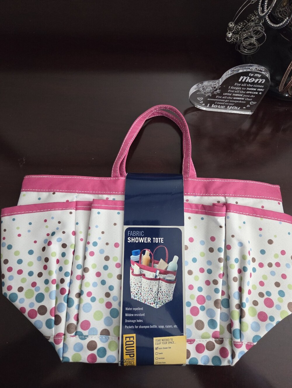 Bed Bath & Beyond Pink and White Polka Dot Fabric Shower Tote - Picture 1 of 3